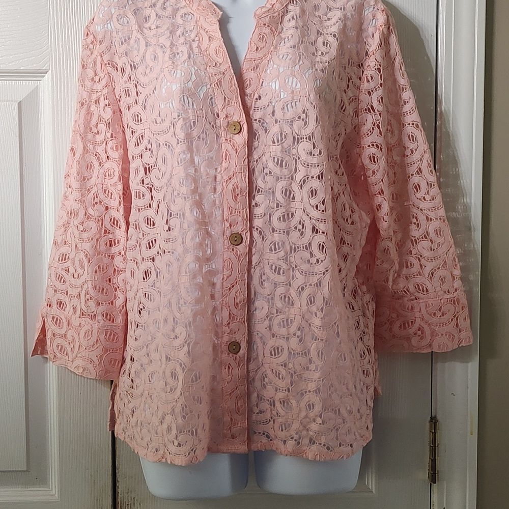 Ruby Rd. Favorites Lace Button Down Pink Top Sz 14 - image 2